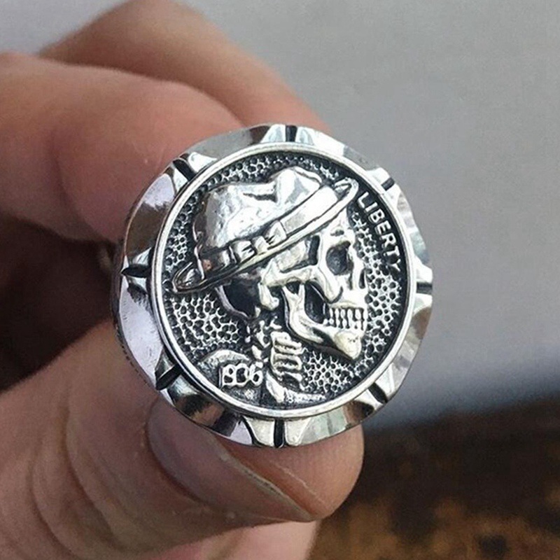 Berserk Alloy Skull For Men, Mexican Indian Motorcycle Style Coin Ring Gift_voghion.com
