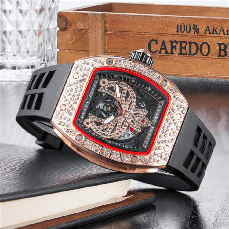 Orologio al quarzo da uomo con quadrante floreale e teschio_voghion.com