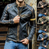 Stand neck punk men's motorcycle leather jacket