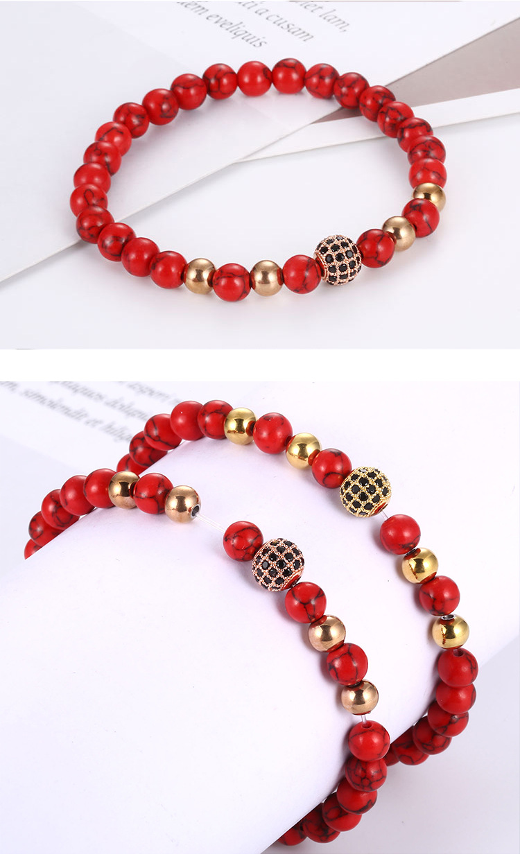 micro-inlaid round beads bracelet red turquoise volcanic stone energy yoga couple bracelet