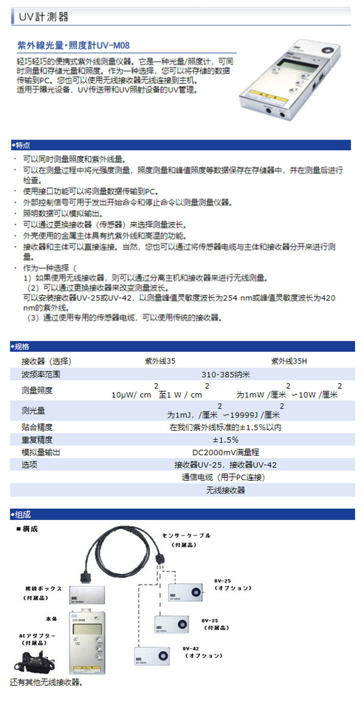 议价日本ORC便携式紫外线测量仪器光量计照度计可连接电脑UV-M08
