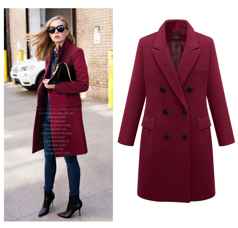Women's middle school long large size woolen women's coat double-breasted woolen coat_voghion.com