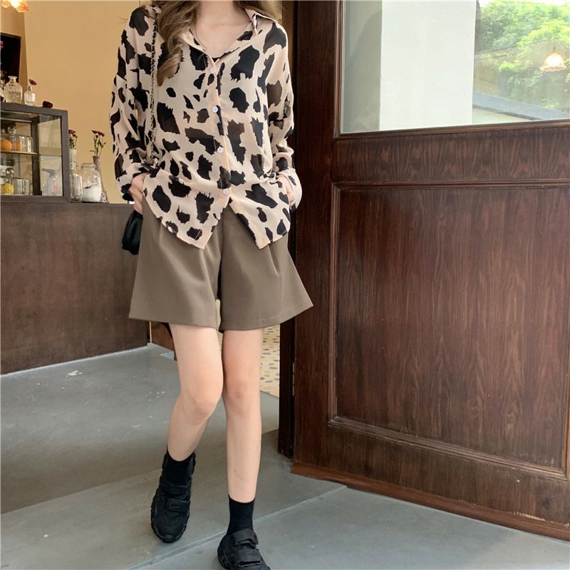 帮手主图-豹纹雪纺衬衫女很仙的上衣超仙设计感百搭韩货防晒开衫