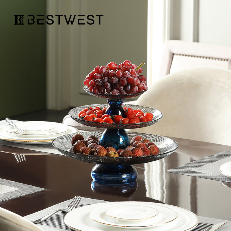 Bossi Home Multi-layer Tall Glass Fruit Plate Home High-end Light Luxury Soft Decoration Living Room Dry Fruit Plate