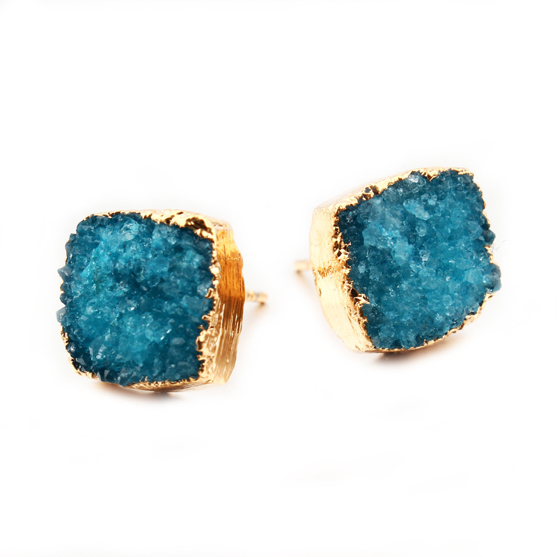 Jewelry New Small Square Natural Stone Ear Studs Bud Ear Earrings Crystal Earrings Druzy display picture 1
