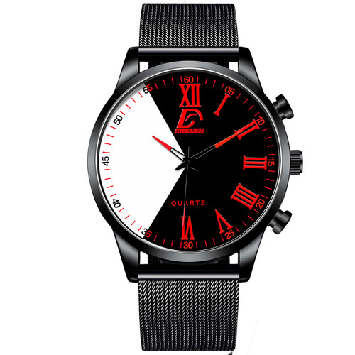 DIJANES 韩版黑科技手表时尚男士不锈钢手表学生个性阴阳面石英表