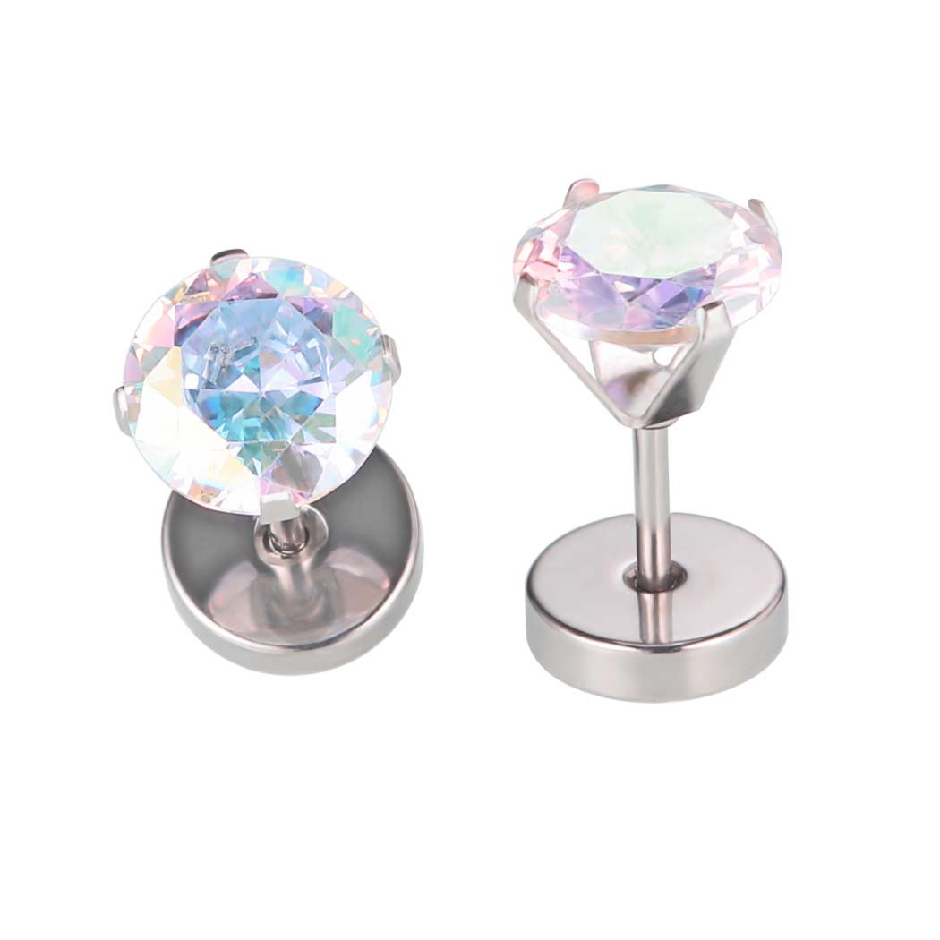 1 Piece Simple Style Round Inlay Stainless Steel Zircon Ear Studs display picture 2