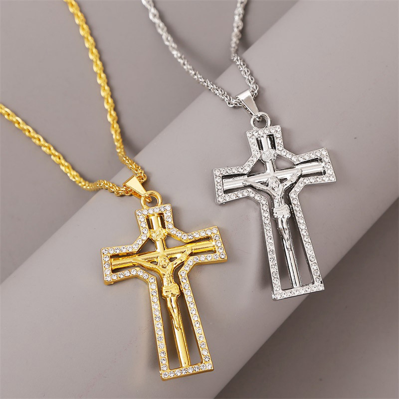 exaggerated hip hop cross necklace creative hip-hop rhinestone pendant jewelry wholesale nihaojewelr