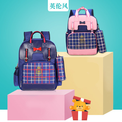 logo定制 兒童書包小學生schoolbag學院風PU皮耐磨英倫風女印字