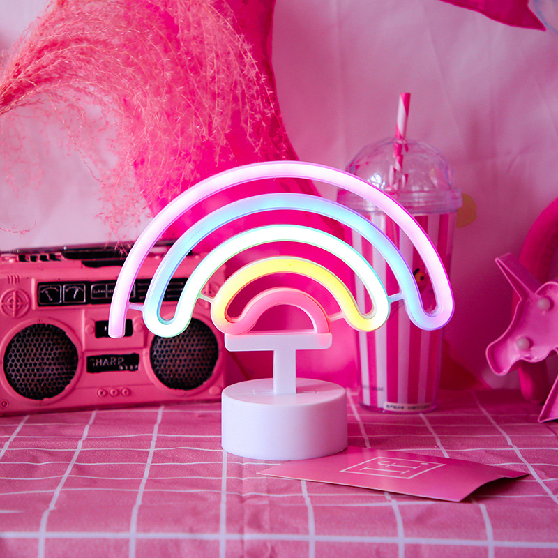 Transfronterizo ins chica corazón Arco Iris unicornio luz de neón dormitorio Decoración Luz de la noche decoración de la habitación lámpara de mesa regalo