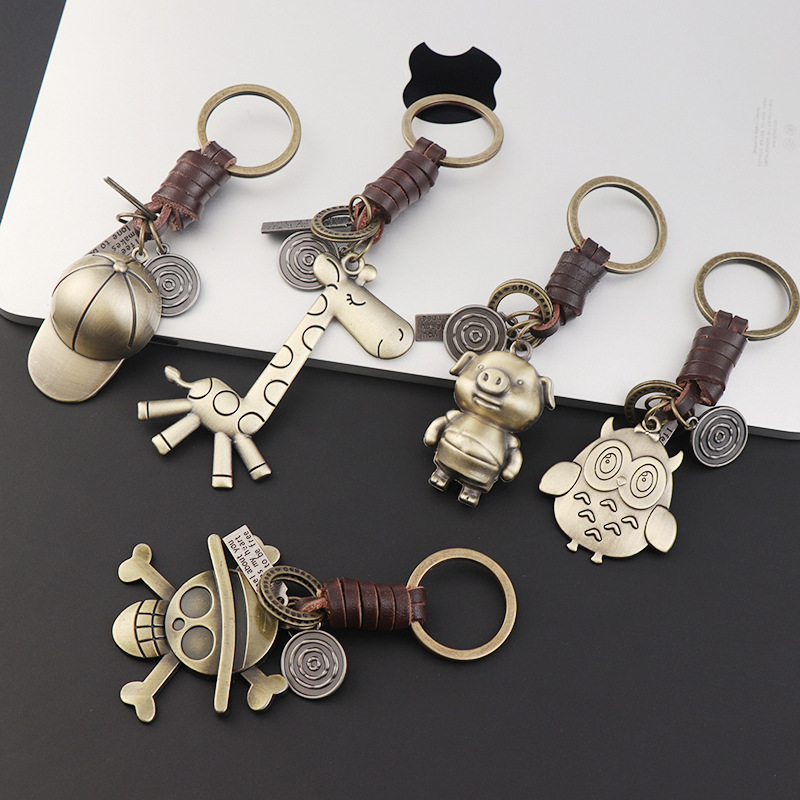 Personalized retro robot gourd keychain bronze robot hat pendant creative small gifts wholesale