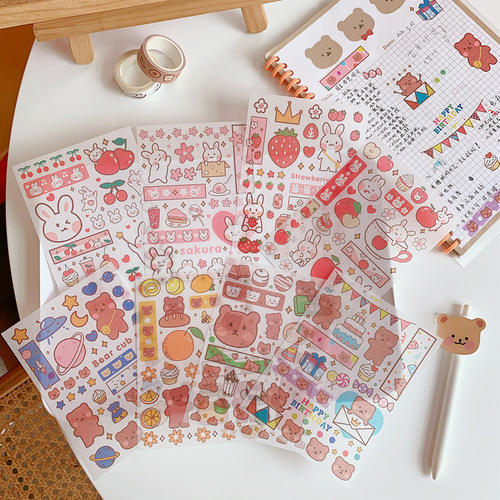 Korean version of ins cartoon cute gummy bear handbook sticker creative mobile phone decoration material transparent stationery sticker