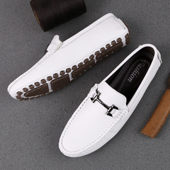 European station bean shoes driving shoes casual leather shoes genuine leather single-step 454647 large size 37 British trend men's shoes