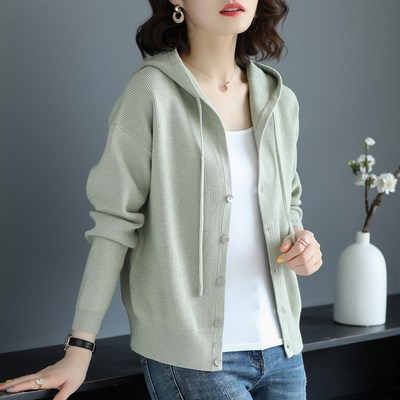 Two August Hooded sweater coat 2020 Spring and autumn season new pattern leisure time jacket Sweater Cardigan