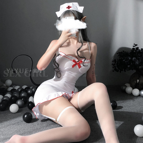 Yiyue Sexy Lingerie Female Sexy Suspender Backless Gentle Cute Soft Cute Nurse Uniform Temptation Set 9032