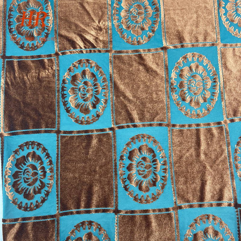 厂家直销 婚庆服装配饰丝绒烂花 丝绒舞蹈服面料 方块圆圈花