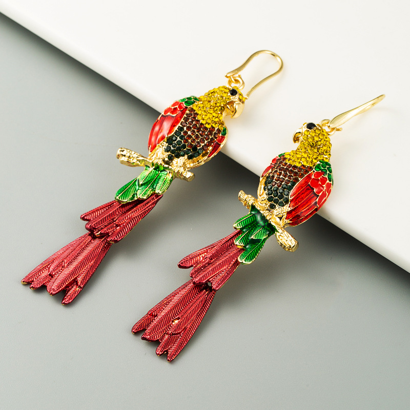 Fashion Ethnic Style Parrot Earrings Exaggerated Animal Alloy Rhinestone Earrings Trendy Wholesale Nihaojewelry display picture 6