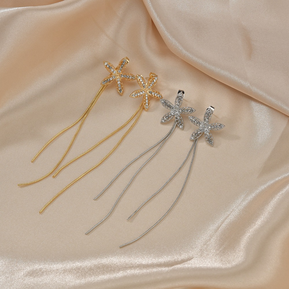 S925 Silver Needle Diamonds  Long Tassels Earrings display picture 1
