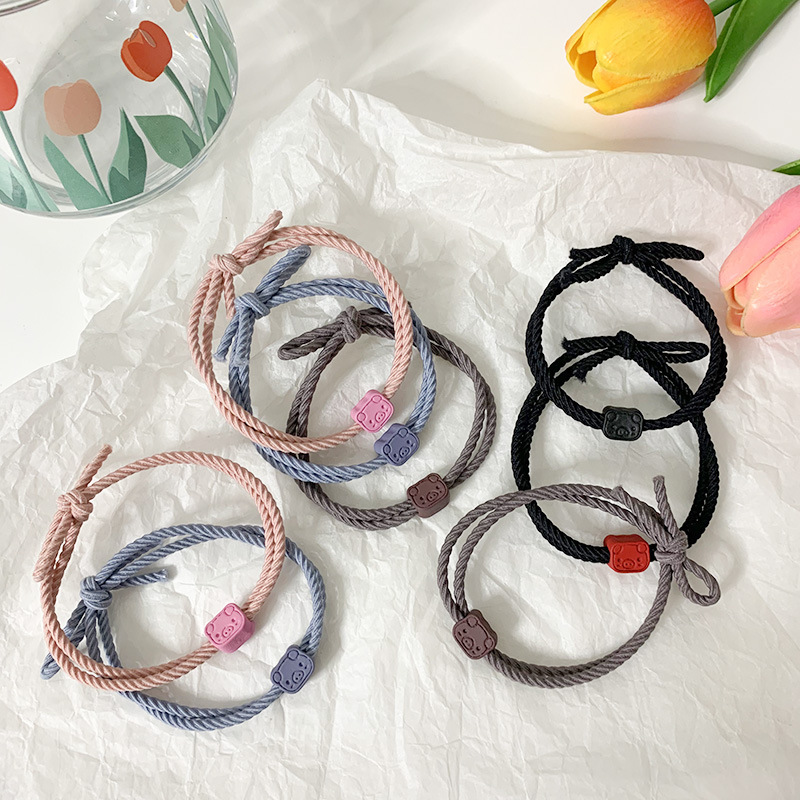 Simple cartoon cute small pig hair rope pig girl small led bun boyfriend couple head rope female wholesale head