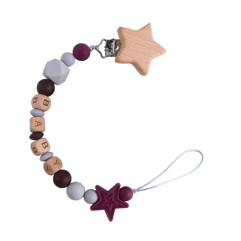 Creativo DIY bebé Haya estrella de cinco puntas chupete clip bebé nombre silicona estrella de cinco puntas chupete cadena