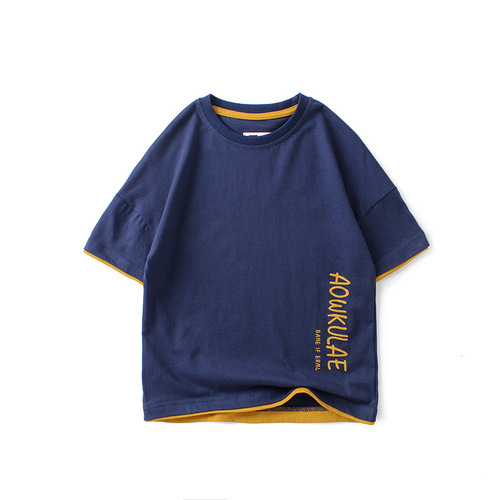 Summer Korean style new children's clothing children's T-shirts medium and large children's pure cotton trendy brand printed tops boys' short-sleeved T-shirts wholesale