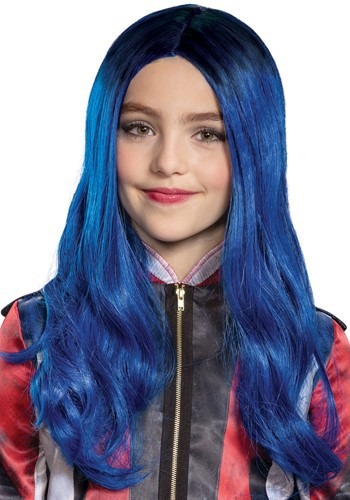 Peruca de cabello para damas suave Fairy Halloween azul oscuro cabello largo