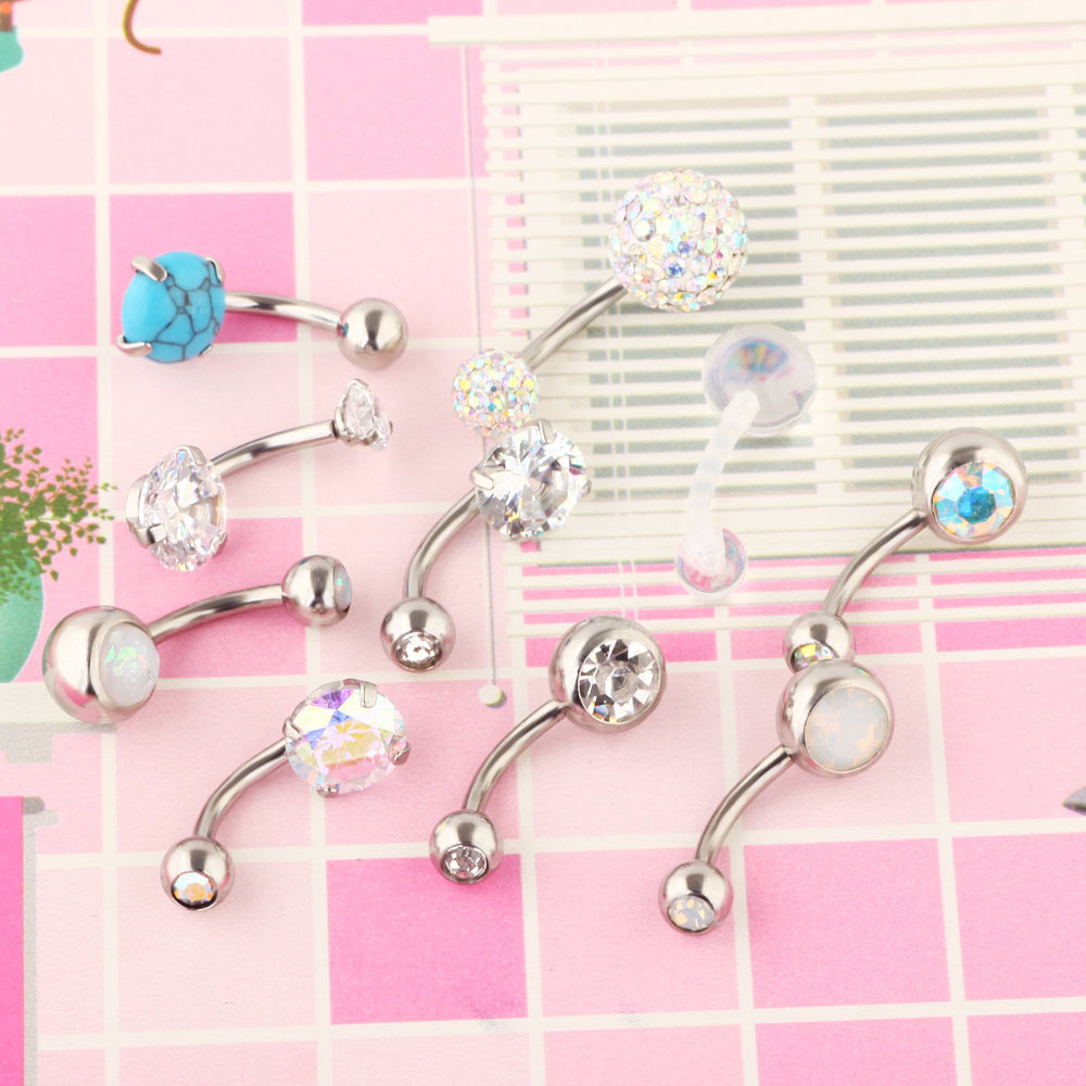 10 Pcs Silver Stainless Steel Navel Ring Set with CZ Zircon Umbilical Buckle Body Piercing Jewelry detail image 7
