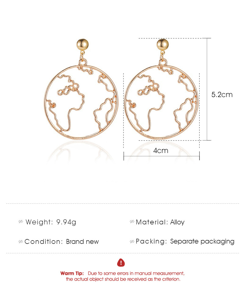 New Exaggerated Map Earrings Creative Design World Map Earrings Simple Round Hollow Earrings Wholesale Nihaojewelry display picture 1