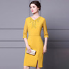 Yellow nail bead waist shows thin party dress