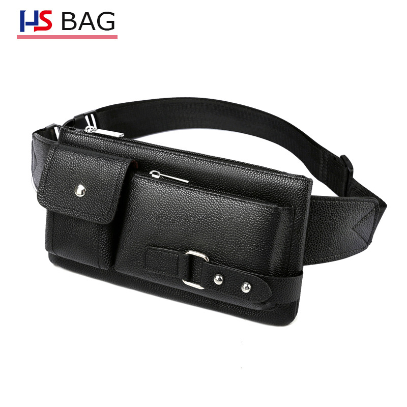 Buy quality New Men's PU Leather Waist Bag Korean Version Simple