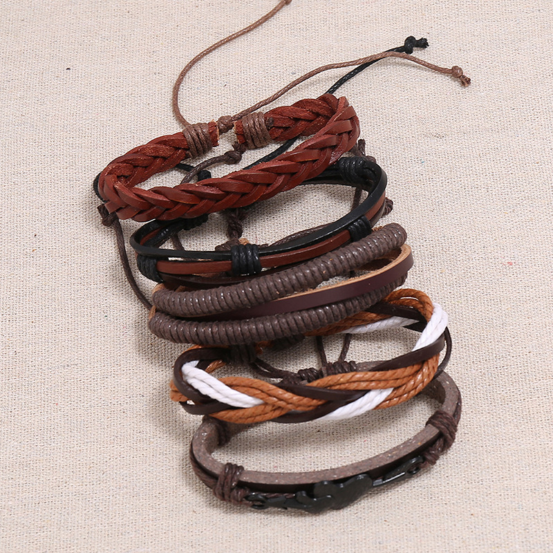 New Hip-hop Fashion Retro Woven Multi-layer Diy Suit Cowhide Bracelet Hand Rope Punk Jewelry Wholesale display picture 2