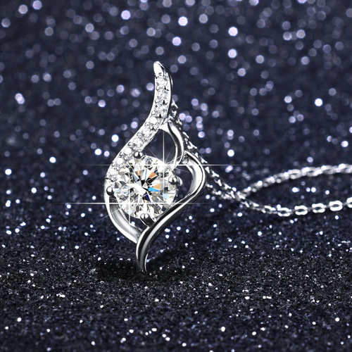 Live Streaming Hot Selling Simple Droplet Pendant Angel 1 Carat Simulated Moissanite Necklace for Women - Factory Wholesale