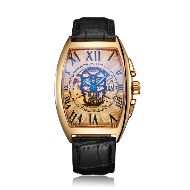 Sewor siwoqi reloj mecánico automático de los hombres hueco cráneo transparente Correa inferior reloj automático