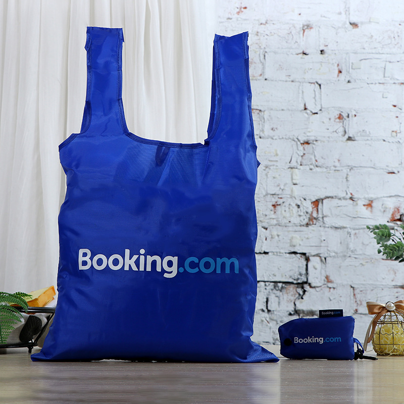 供应批发彩印防水折叠收纳背心袋定做按扣挂钩旅游手提牛津袋定制