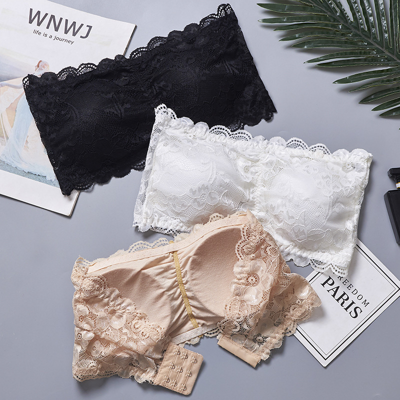 Strapless Strapless Tube Top Plus Size Three-breasted Buckle Sexy Lace Anti-running Light Wrap Chest Base Vest Underwear for Women