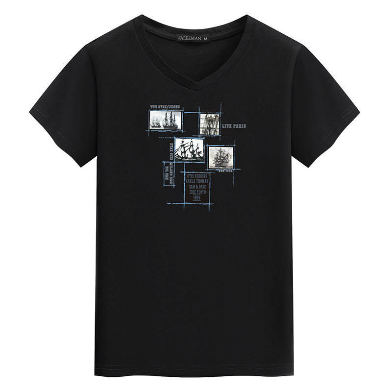 Factory wholesale chicken collar men's short-sleeved T-shirt Korean-style slim-fit printed half-sleeved men's V-neck T-shirt trendy