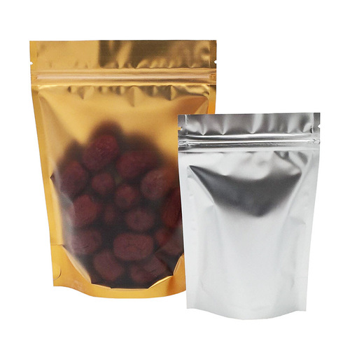 Factory direct sales dumb aluminum inner gold yin and yang self-standing bag frosted aluminum foil ziplock bag seal bag food seal bag