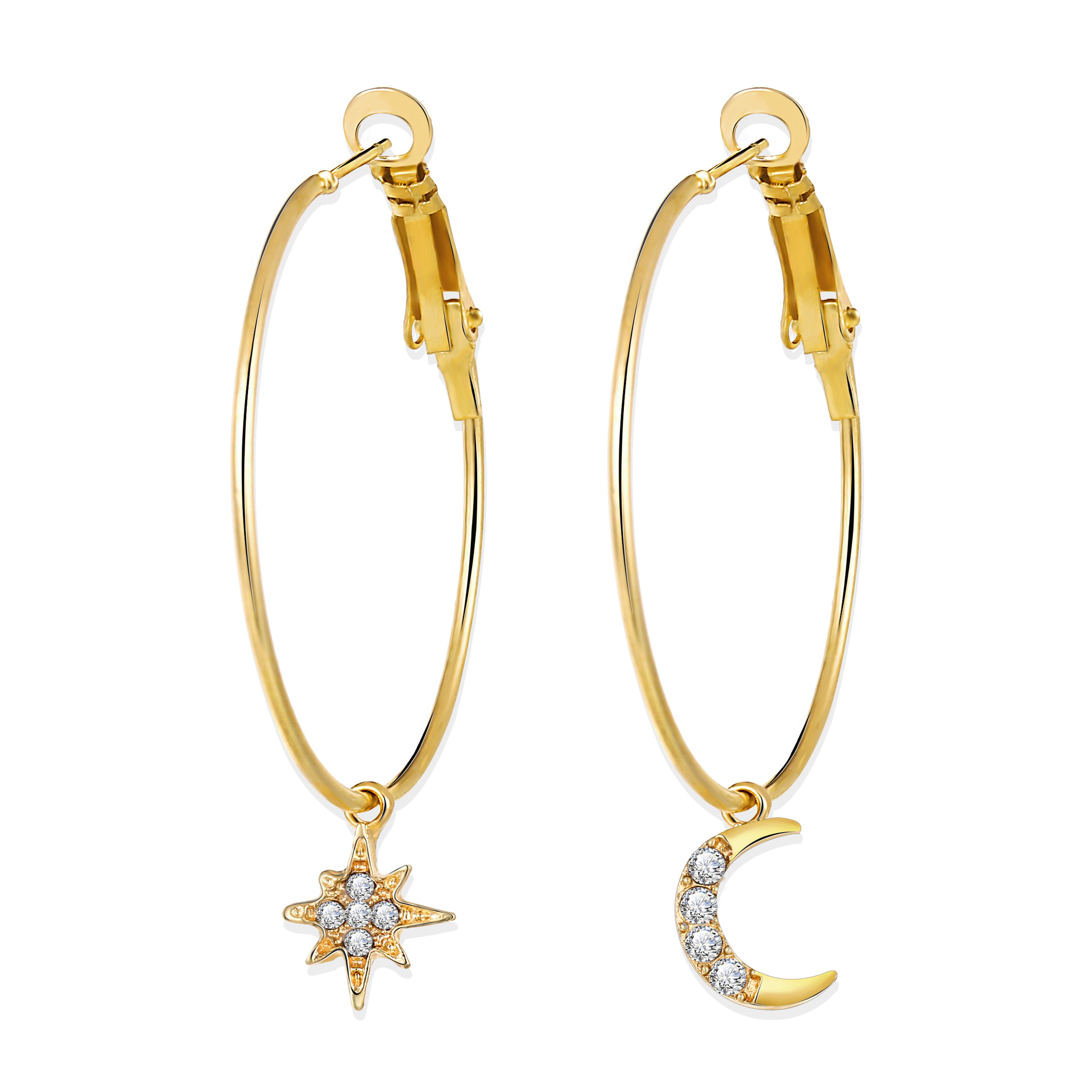 New Fashion Full Diamond Star Moon Earring Set 2 Piece Set Wholesale display picture 3