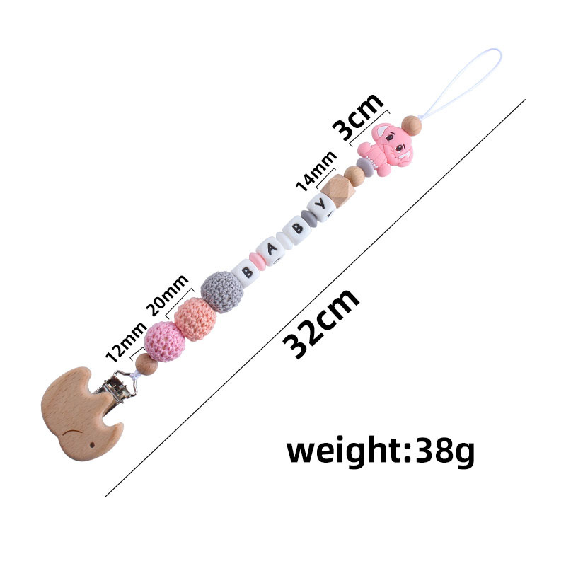 DIY creativo nuevo clip de chupete de elefante de haya cuentas de silicona bebé elefante molar Cadena de chupete de juguete cadena anti-caída