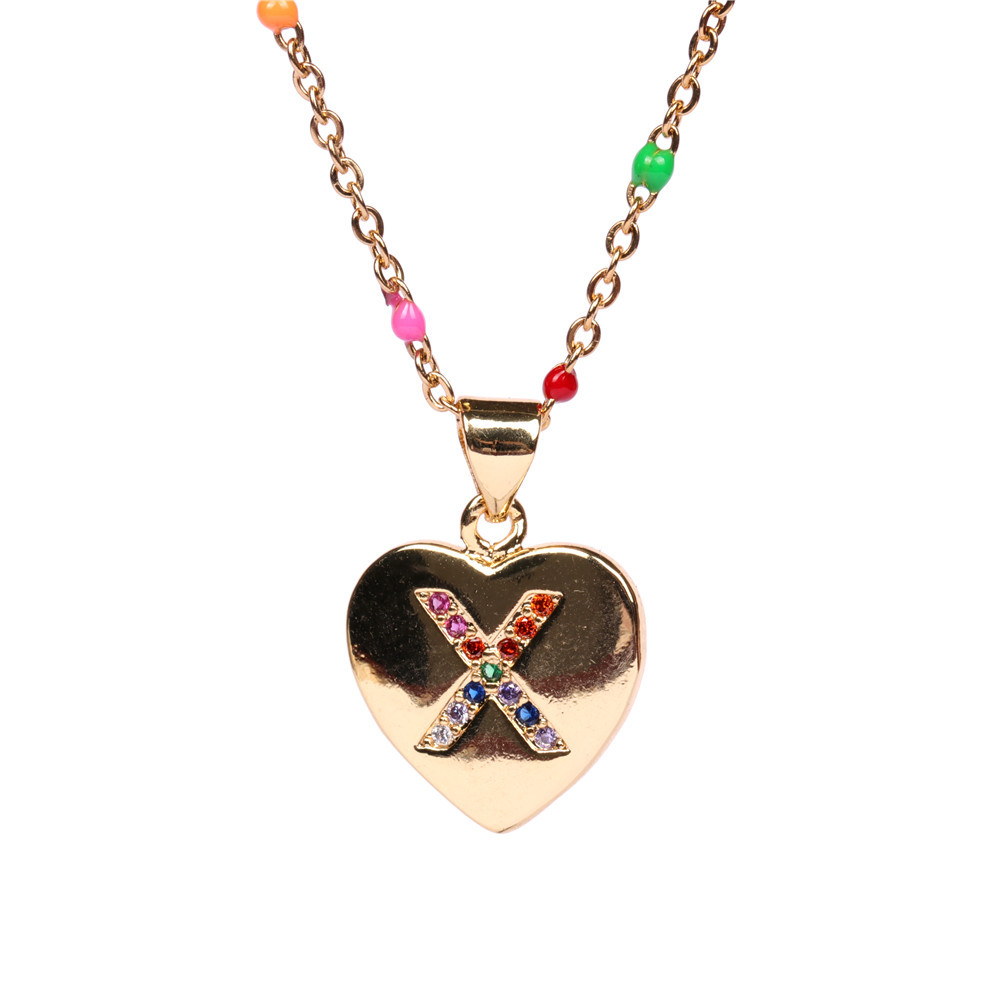 26 letters colorful zircon heart-shaped pendant necklace wholesale