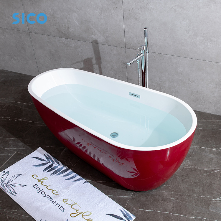 圣玉卫浴网红酒店椭圆形蛋蛋浴缸亚克力复古酒红色成人浴盆热销款|ru