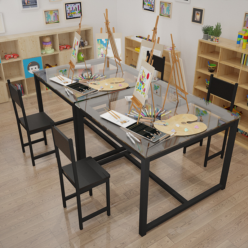 学校课桌椅学生培训桌办公会议桌手工美术绘画桌钢化玻璃桌面桌子|ms