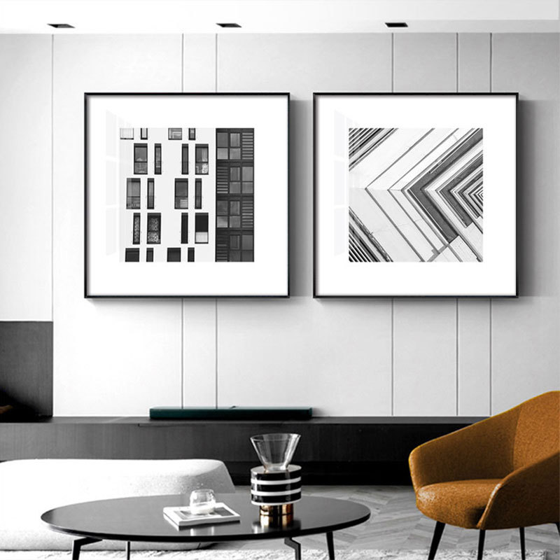 黑白建筑艺术抽象装饰画餐厅玄关过道墙壁画北欧轻奢客厅组合挂画