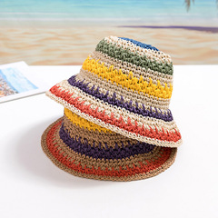 多彩手工草帽兒童帽子夏季草編童帽兒童潮帽遮陽帽 親子帽MZ9282