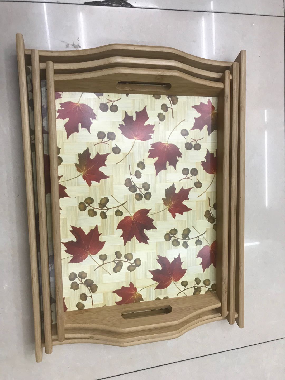 Jiehao Bamboo Distillery tray, restaurant plate, fruit plate, household three-piece set, angled double-ear tray detail image 1