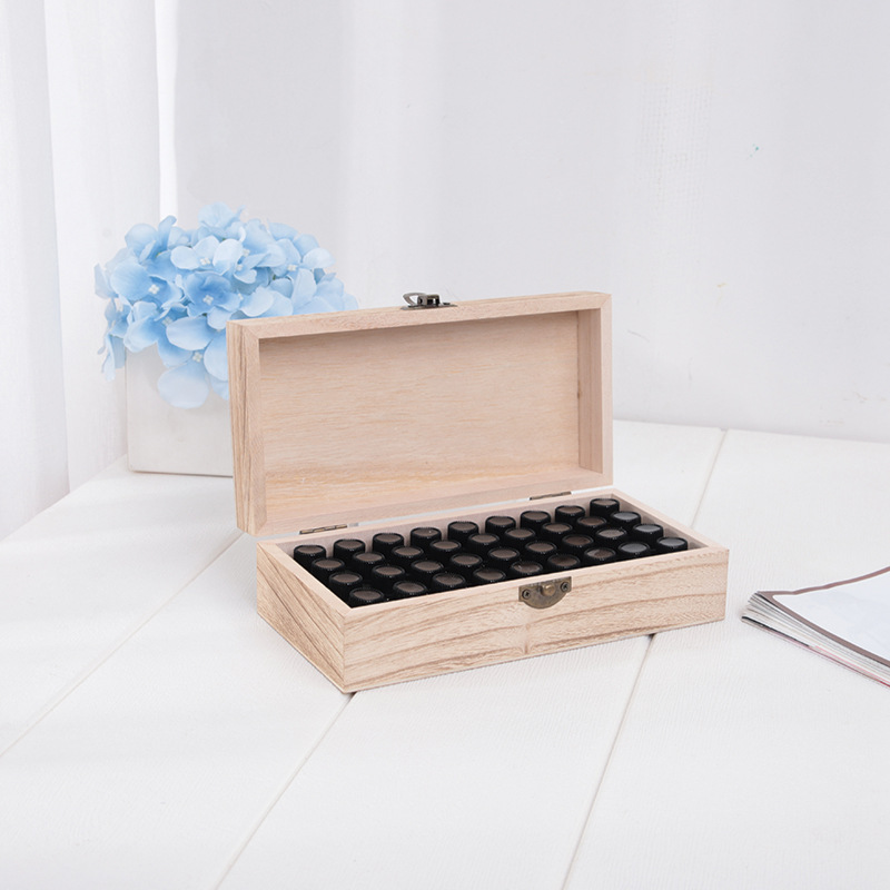 Botella de aceite esencial portátil 36 rejilla 1-3ml caja de madera de almacenamiento a prueba de golpes resistente a la caída de almacenamiento Pantalla caja de sub-botella