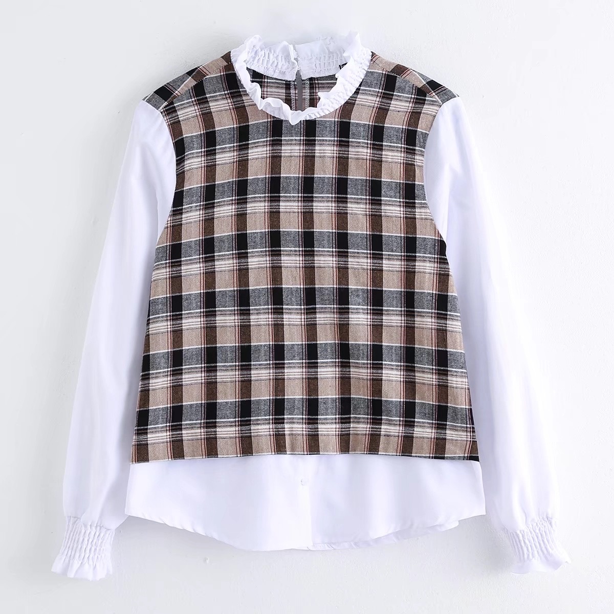 autumn plaid stitching blouse  NSAM3097