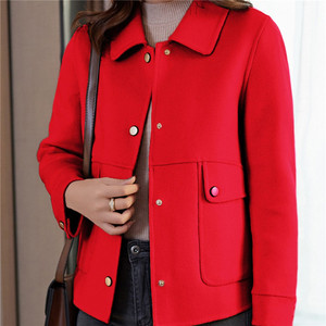 2020秋冬新品红色毛呢大衣女短款双面羊绒大衣修身毛呢子外套批发