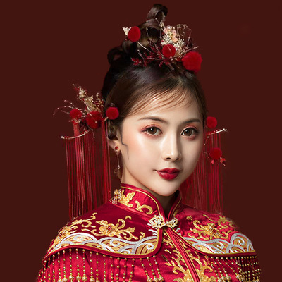 Chinese bride headdress wedding Chinese simple dragon and phoenix gown show he hair ornaments toast clothing women