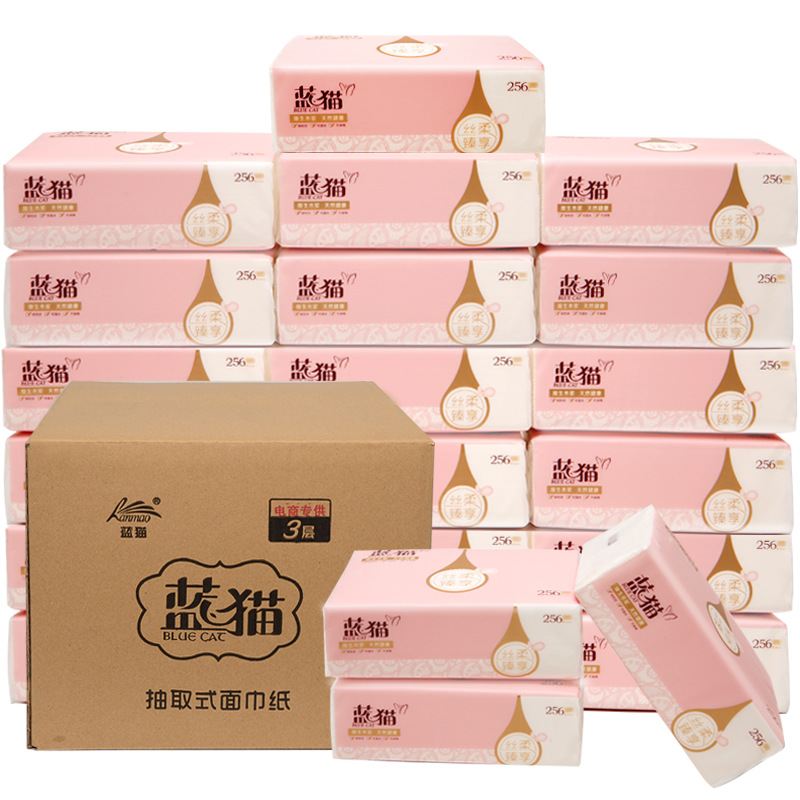 蓝猫原木抽纸大张135*180家用整箱餐巾纸批发4层加厚纸巾家庭实惠|ms